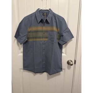 Toad&CO Men's Short Sleeve Button Up Shirt Blue Stripe Chest Size Small NWT